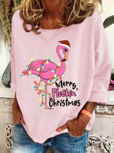 Christmas Flamingo Print Crew Neck Sweatshirt