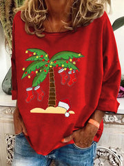 Retro Palm Tree Christmas Printed Sweatshirt