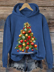 Christmas Palm Tree Print Casual Hooded Sweatshirt