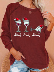 Funny Christmas Drink Drank Drunk Red Wine Glass Casual Sweatshirt