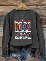 Mele Kalikimaka Hawaii Christmas Print Crew Neck Sweatshirt