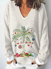 Christmas Palm Tree Print Knit Sweater
