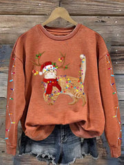 Christmas Cat Lights Print Sweatshirt