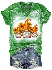 Sunflower Gnome Print Tie Dye Top