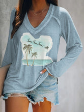 V-neck Retro Florida Merry Christmas Beach Palm Tree Print T-Shirt