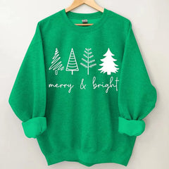 Merry And Bright Christmas Printed Long Sleeve Sweatshirt