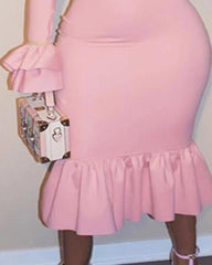 Petal Sleeve Ruffle Hem Long Dress