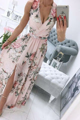 Chiffon Floral Print Ruffle Hem Overlap Dress