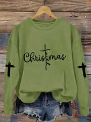 Christmas Faith CRoss Print Crew Neck Sweatshirt