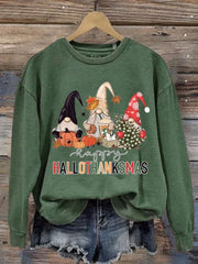 Hallothanksmas Gnome Print Crew Neck Sweatshirt