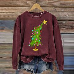 Christmas Tree Print Crew Neck Sweatshirt