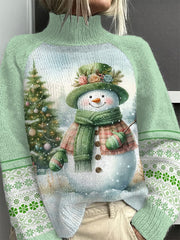 Christmas Snowman Print Turtleneck Sweater