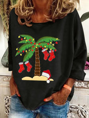 Retro Palm Tree Christmas Printed Sweatshirt