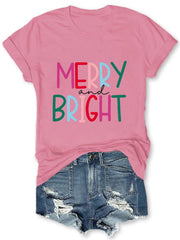 Merry And Bright Christmas Print T-Shirt
