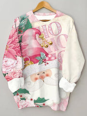 Pink Santa Ho Ho Ho Crew Neck Fleece Sweatshirt