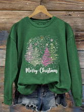 Merry Christmas Trees Print Crew Neck Sweatshirt