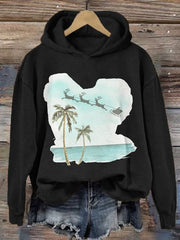 Retro Florida Merry Christmas Beach Palm Tree Print Hoodie