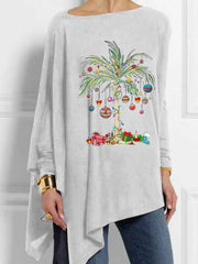 Christmas Palm Tree Round Neck Casual Irregular T-Shirt