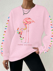 Merry Christmas Flamingo Waffle Sweatshirt