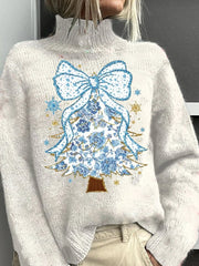 Christmas printed turtleneck knitted sweater