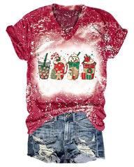 Women Merry Christmas Coffee Snowman Print T-Shirt