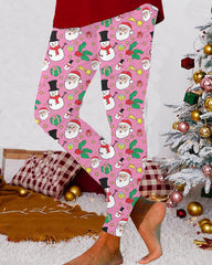 Pink Christmas Santa Print Leggings