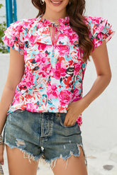 Floral Ruffle Sleeve Blouse