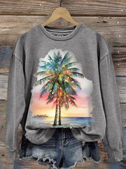 Florida Palm Tree Print Crewneck Sweatshirt