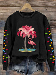 Christmas Flamingo Print Crewneck Sweatshirt