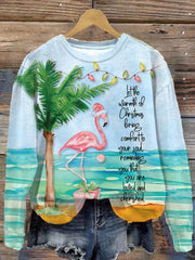 Christmas Flamingo Vacation Palm Tree Printed Sweatshirt