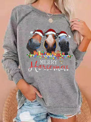 Merry Horsemas Print Casual Sweatshirt
