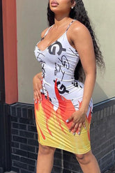 Fire Graphic Backless Bodycon Cami Dress