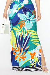 Floral Graphic Cut Out Back Slit Maxi Dress