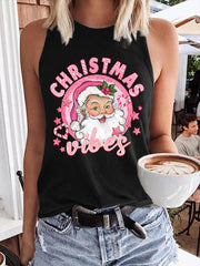 Pink Santa Christmas Vibes Print Tank Top
