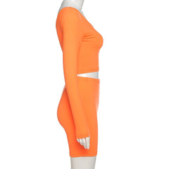 Orange One Shoulder Two Piece Set