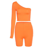 Orange One Shoulder Two Piece Set