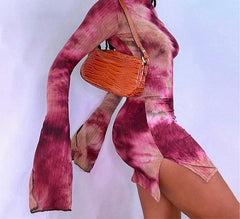 Tie Dye Flare Long Sleeve Dress