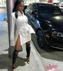 Button Split Long Sleeve Shirt Dress