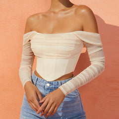 Drape Long Sleeve Crop Corset