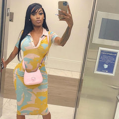 Multi Print Collar Midaxi Dress