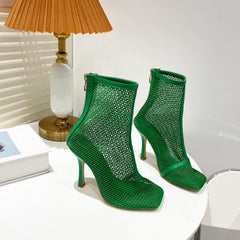 Mesh Zipper Ankle Boots