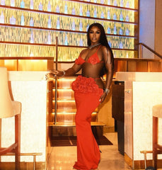 3D Flowers Bandage Skirt Set