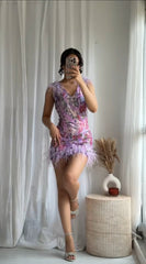 Lexa Sequin Feather Mini Dress