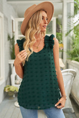 Swiss Dot Woven Sleeveless Top With Ruffled Straps