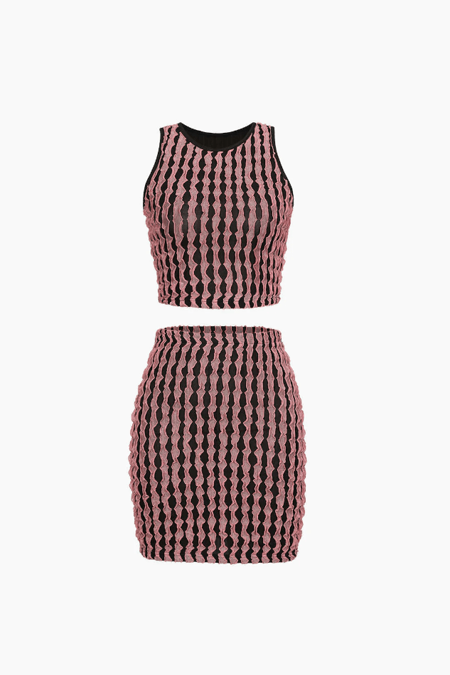 Texture Cropped Tank Top And Mini Skirt Set
