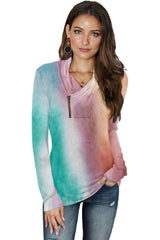 Tie-Dye Print Zipper Pullover Top