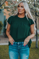 Tiered Sleeve Frilled Neck Dotted Top