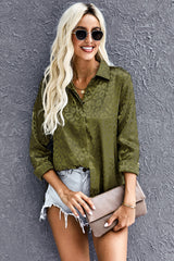 Turn-Down Collar Embossed Button Shirt