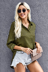 Turn-Down Collar Embossed Button Shirt
