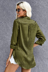 Turn-Down Collar Embossed Button Shirt